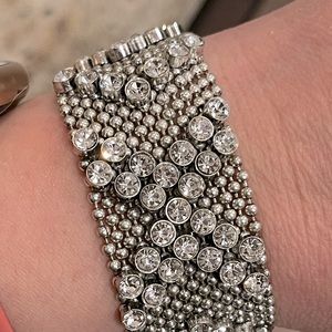 Silver tone crystal bracelet-liquid metal